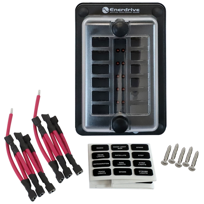 Enerdrive Fuse Block Panel Mount 12 In 12 Out with LEDs