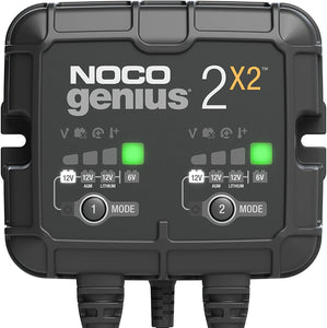 NOCO GENIUS2X2, 2-Bank, 4-Amp (2-Amp Per Bank) Fully-Automatic Smart Charger, 6V and 12V Battery Charger, Battery Maintainer