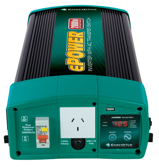 Enerdrive ePOWER 2000W 24V True Sine Wave Inverter with AC Transfer & Safety Switch