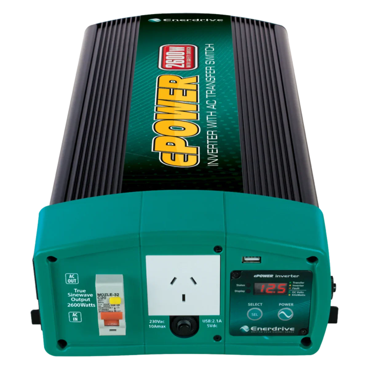 Enerdrive ePOWER 2600W 12V True Sine Wave Inverter with AC Transfer & Safety Switch