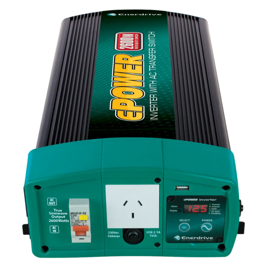 Enerdrive ePOWER 2600W 12V True Sine Wave Inverter with AC Transfer & Safety Switch