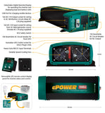 ePOWER 2600W 12V True Sine Wave Inverter with AC Transfer & Safety Switch
