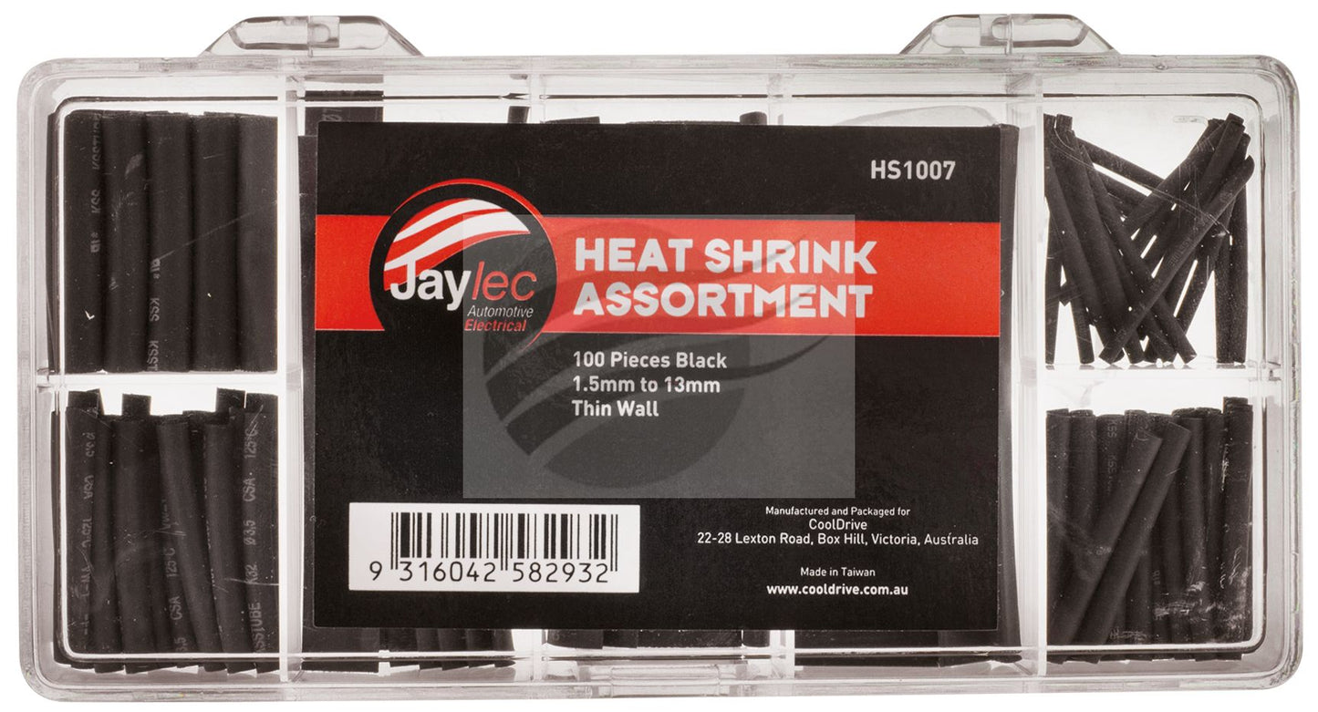 100 PCS HEAT SHRINK ASSORTMENT KIT BLACK 1.5-13mm