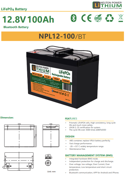 Neuton Power 100ah Lithium W/ Bluetooth App